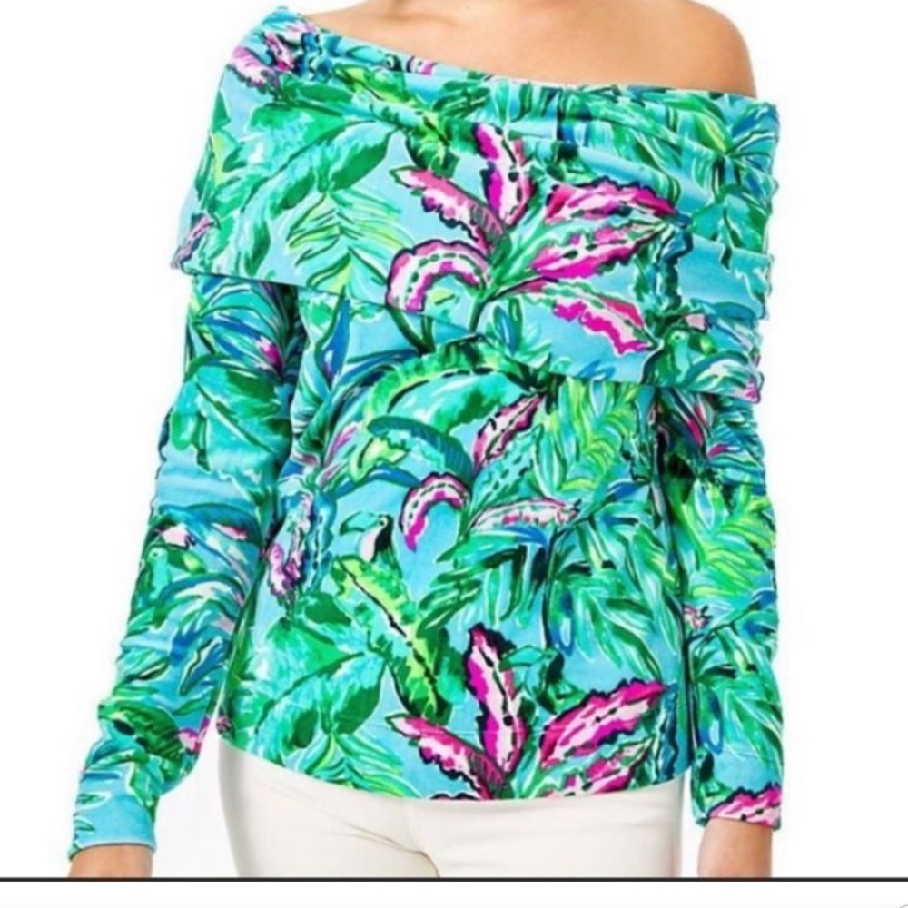 NWT Lilly Pulitzer Velour Belinda Sweatshirt Porto Blue In The Trees